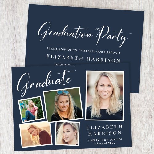 Modern Photo Collage Blue Graduation Party Invitation