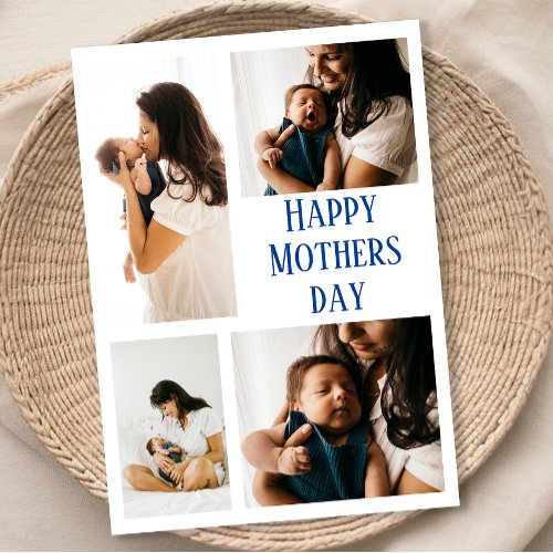 Modern Photo collage  Blue Mothers Day Holiday Card