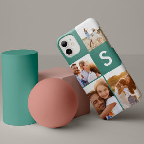 Modern photo collage bright green initial monogram Case-Mate iPhone 14 case