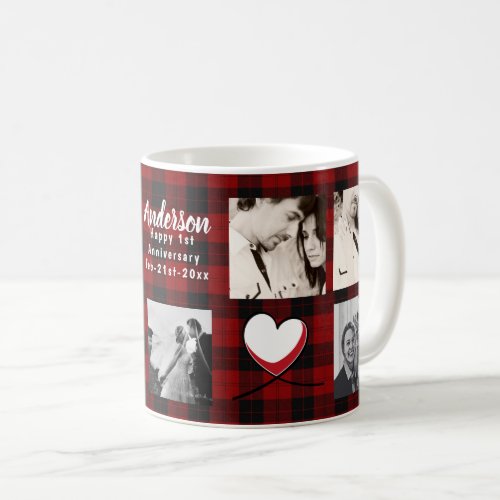 Modern PHOTO COLLAGE Buffalo Plaid Love Coffee Mug