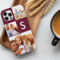 Modern photo collage burgundy initial monogram Case-Mate iPhone 14 case