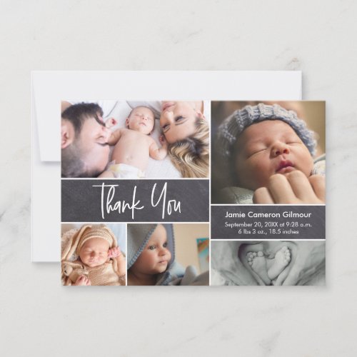 Modern Photo Collage Chalkboard Baby Shower  Thank You Card