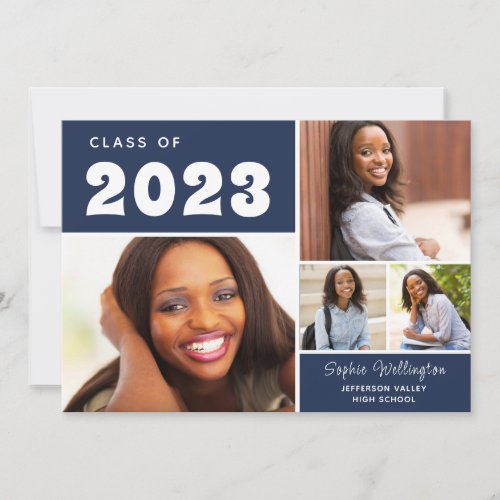 Modern Photo Collage Class of 2023 Blue Graduation