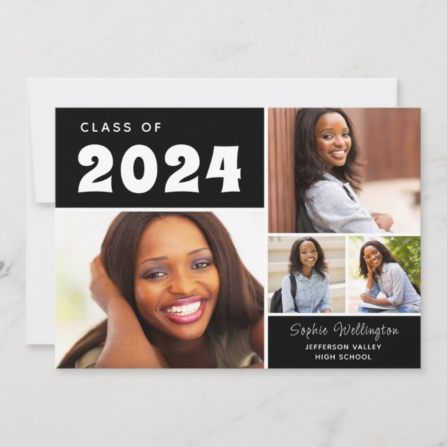 Modern Photo Collage Class of 2024 Graduation Announcement (Front)