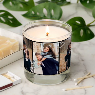 Modern Photo collage couple Love Hearts Wedding Scented Candle