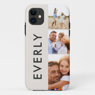 Modern photo collage cream initial monogram iPhone 11 case
