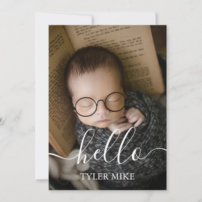 Modern Photo Collage Custom Newborn Baby Boy Announcement (Front)