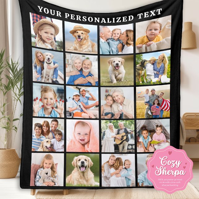 Modern Photo Collage Customized Family 20 Picture Sherpa Blanket (Creator Uploaded)