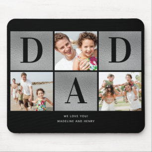 Modern Photo Collage Dad Black Silver Mouse Pad