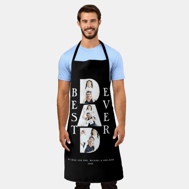Modern Photo Collage Dad Typography Simple Black Apron (Worn)