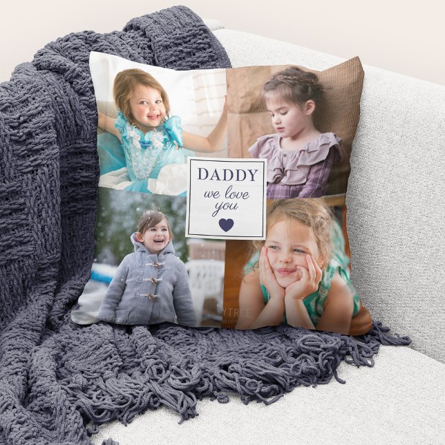 Modern Photo Collage Daddy Throw Pillow (Cute custom photo collage "Daddy We Love You" throw pillow.)