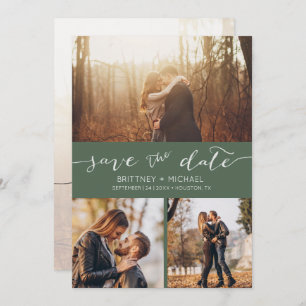 Modern Photo Collage Dark Sage Save the Date Announcement