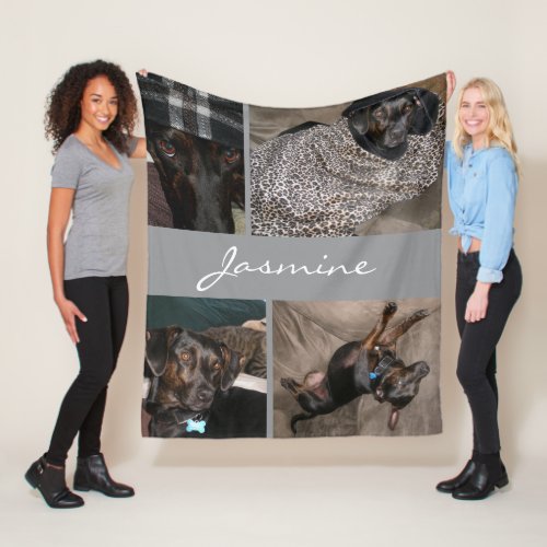 Modern Photo Collage Dog Grey Fleece Blanket