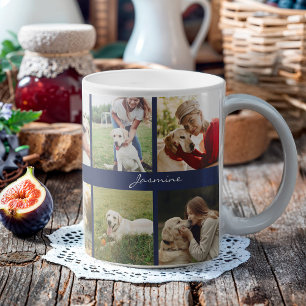 Modern Photo Collage Dog Navy Blue Coffee Mug
