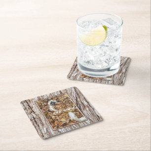 modern Photo collage dog pet funny Square Paper Coaster