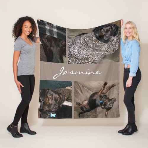 Modern Photo Collage Dog Taupe Fleece Blanket