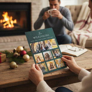 Modern photo collage double side christmas Flat Holiday Card