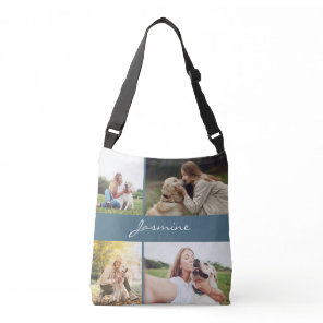 Modern Photo Collage Dusty Blue Dog Crossbody Bag