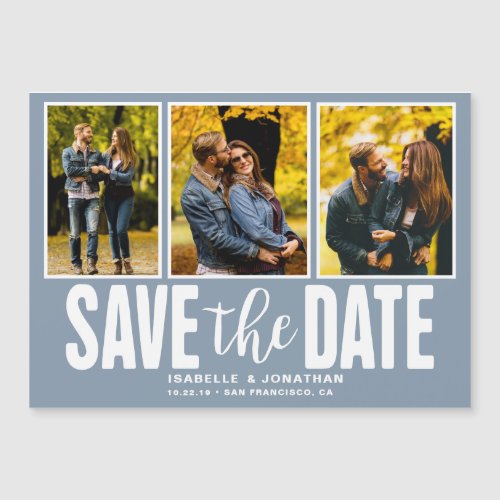 Modern Photo Collage Dusty Blue Save the Date