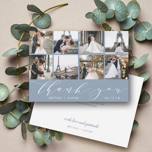 Modern Photo Collage Dusty Blue Thank You Card