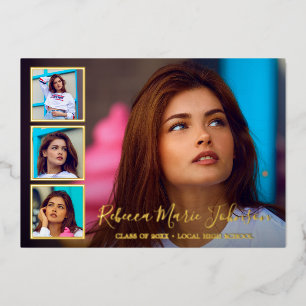 Modern Photo Collage Elegant Graduation Foil Invitation
