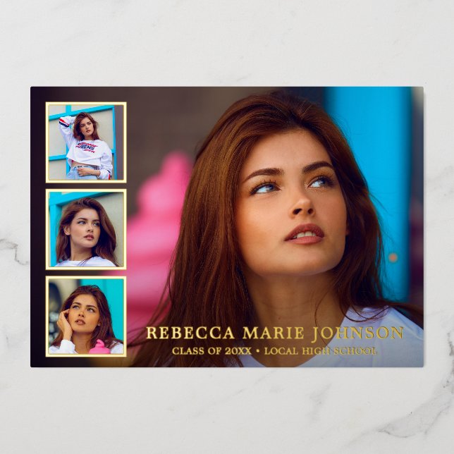 Modern Photo Collage Elegant Graduation Foil Invitation (Front)