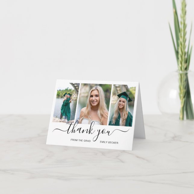 Modern Photo Collage Elegant Graduation Thank You Card (Front)