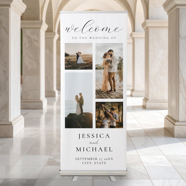 Modern Photo Collage Elegant Wedding Welcome Retractable Banner (Creator Uploaded)