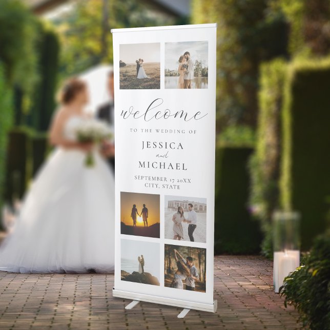 Modern Photo Collage Elegant Wedding Welcome Retractable Banner (Creator Uploaded)