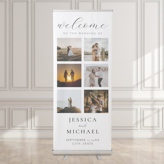 Modern Photo Collage Elegant Wedding Welcome Retractable Banner (Creator Uploaded)