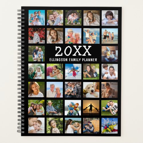 Modern Photo Collage Family Black Planner