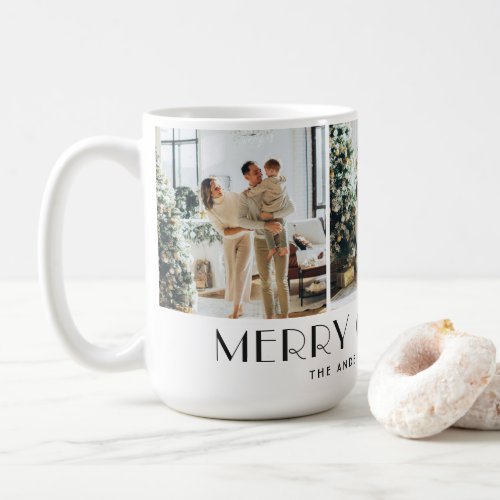 Modern Photo Collage Family Name Merry Christmas Coffee Mug