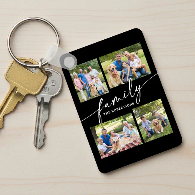 Modern Photo Collage Family Script Keepsake Keychain | Zazzle