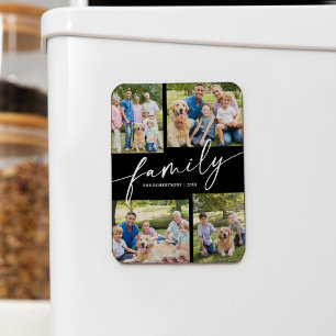 Modern Photo Collage Family Script Keepsake Magnet