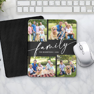 Modern Photo Collage Family Script Keepsake Mouse Pad