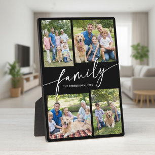Modern Photo Collage Family Script Keepsake Plaque