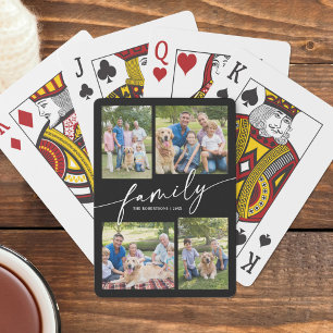 Modern Photo Collage Family Script Keepsake Poker Cards