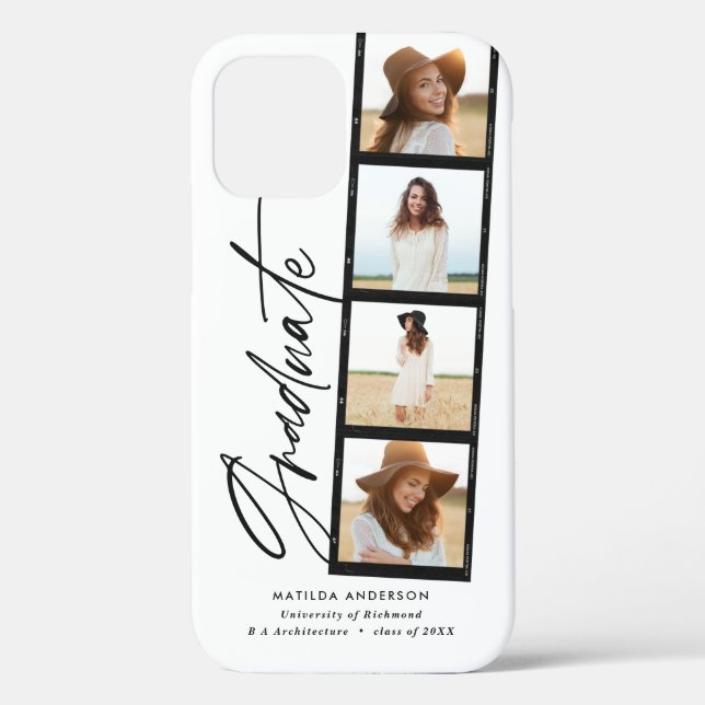Modern photo collage film script graduation announ Case-Mate iPhone case (Back)
