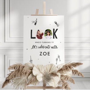 Modern Photo Collage Fun Hand-Drawn Birthday Foam Board