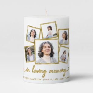 Modern Photo Collage Funeral Memorial Service Pil Pillar Candle
