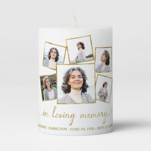Modern Photo Collage Funeral Memorial Service  Pil Pillar Candle