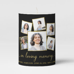 Modern Photo Collage Funeral Memorial Service Pillar Candle