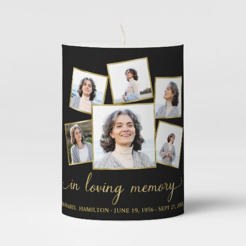Modern Photo Collage Funeral Memorial Service  Pillar Candle