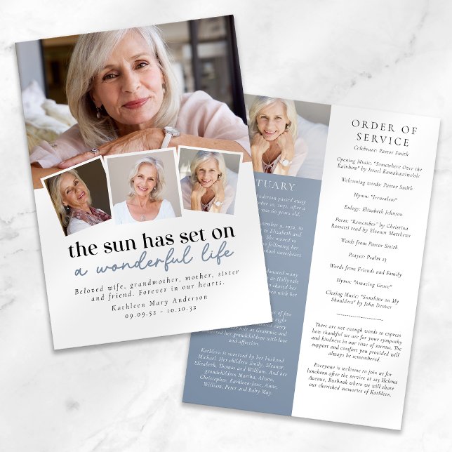Modern Photo Collage Funeral Order of Service Card (Creator Uploaded)