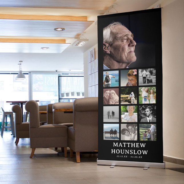 Modern Photo Collage Funeral Remembrance Retractable Banner (Creator Uploaded)