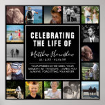 Modern Photo Collage Funeral Sympathy Poster<br><div class="desc">A very special but modern funeral,  wake or memorial service poster to display as a tribute. Featuring 16 square photographs of your loved ones life,  and a simple t template that can easily be personalized on a black background that can be changed to any color.</div>