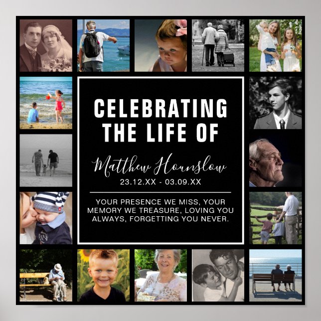 Modern Photo Collage Funeral Sympathy Poster (Front)