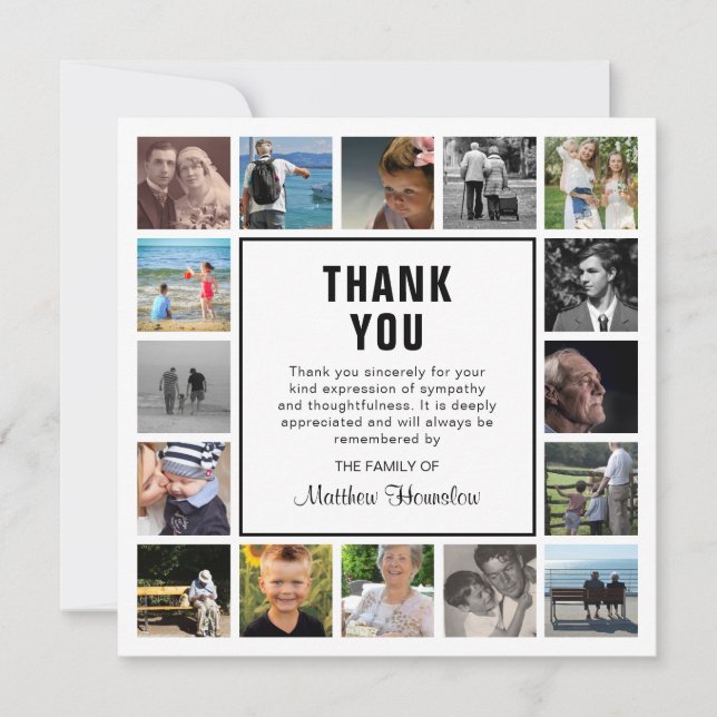 Modern Photo Collage Funeral Sympathy Thank You Card (Front)
