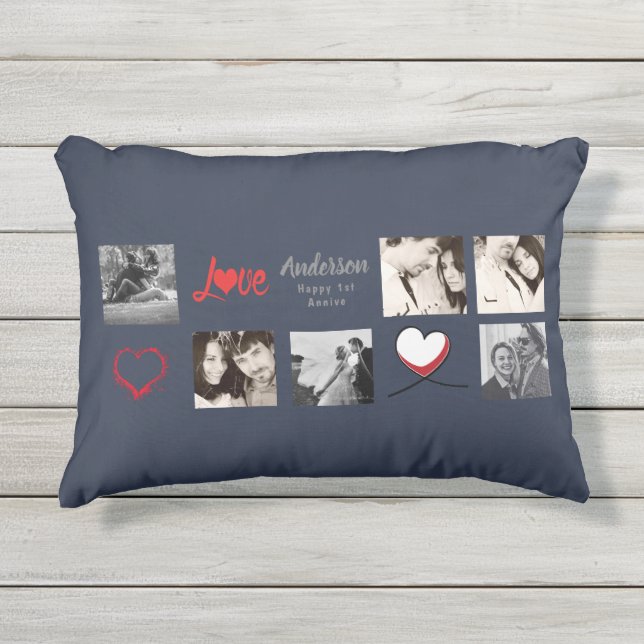 Modern Photo Collage Gift - Wedding, Anniversary Outdoor Pillow (Front)
