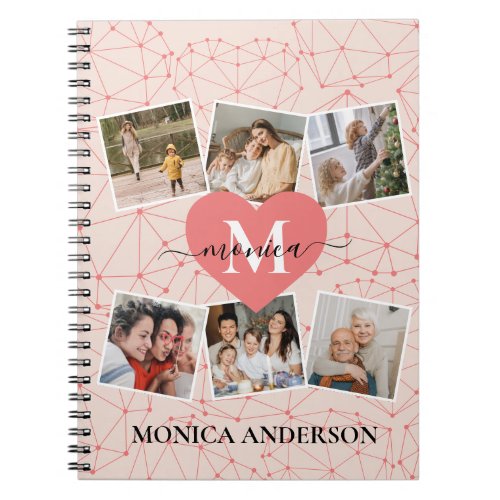 Modern Photo Collage Girly Pink Monogram Name Notebook